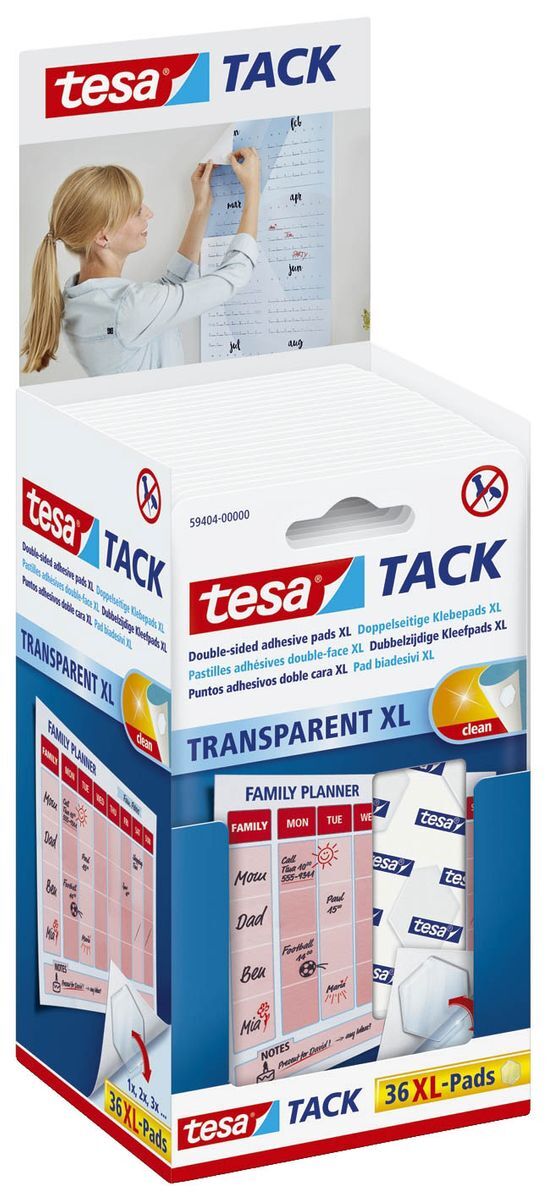 Tack® Klebestücke - 36 Pads XL, ablösbar, transparent