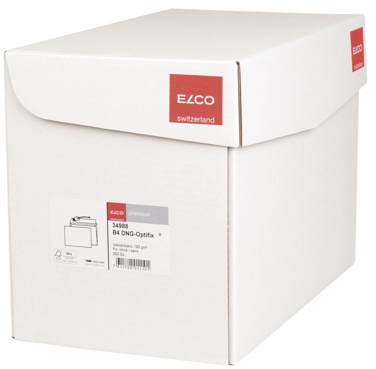 Briefumschlag Office Box mit Deckel - B4, weiß, haftklebend, ohne Fenster, 120 g/qm, 250 Stück