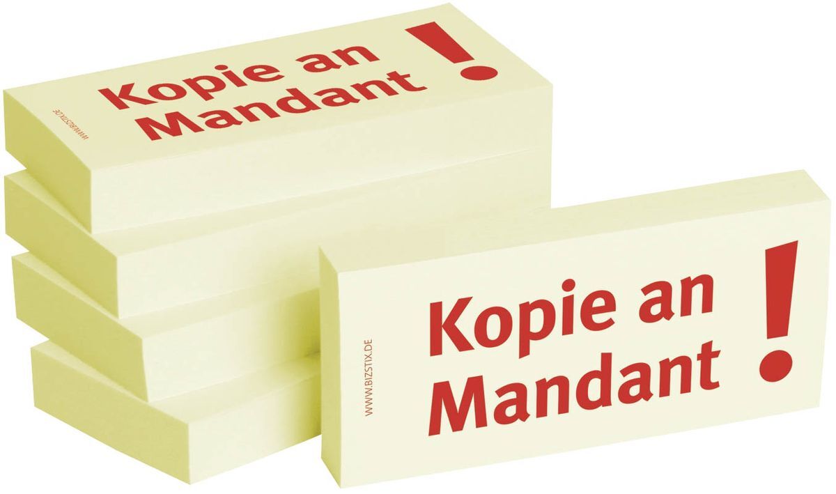 Haftnotizen "Kopie an Mandant" - 75 x 35 mm, 5x 100 Blatt