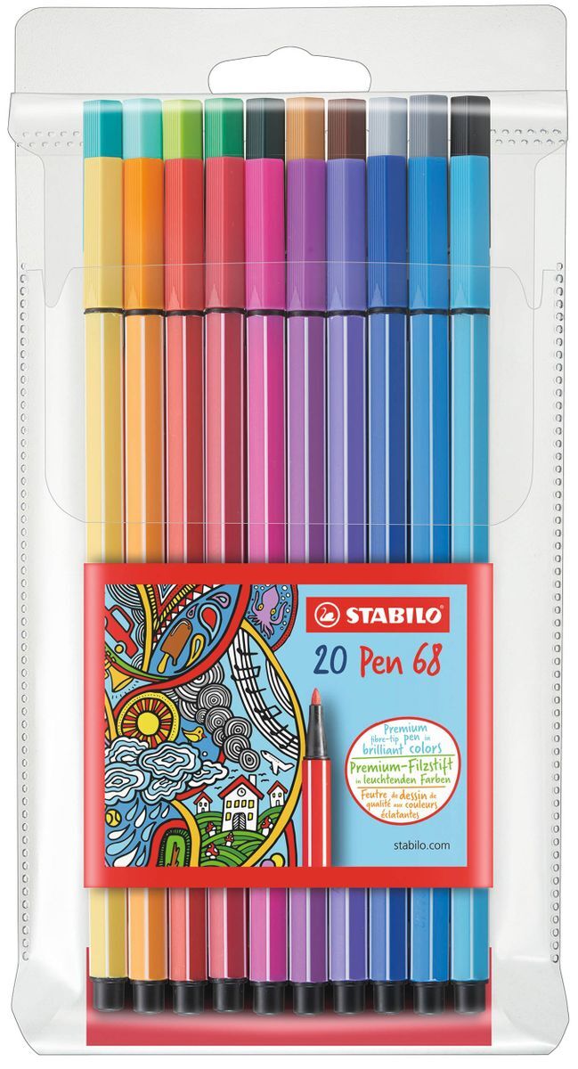 Premium-Filzstift - STABILO Pen 68 - 20er Pack - mit 20 verschiedenen Farben