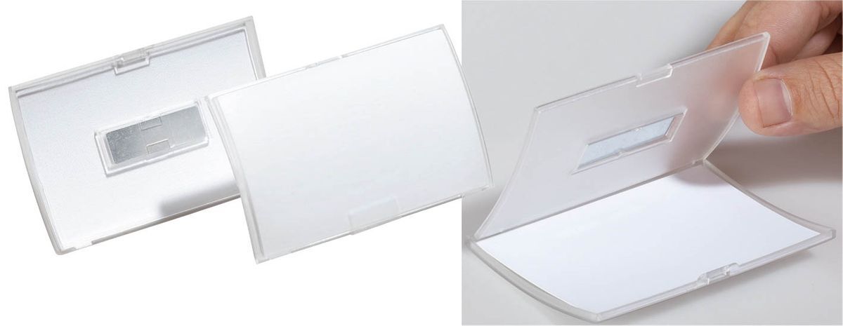 Namensschild CLICK FOLD mit Magnet - 40 x 75 mm, transparent