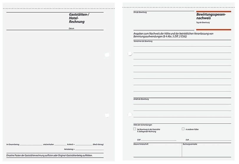Bewirtungsspesennachweis/Gaststättenrechnung - A5, 2seitig bedruckt, MP, 50 Blatt