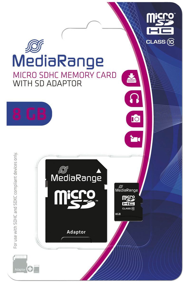Micro SDHC Speicherkarte 8GB Klasse 10 mit SD-Karten Adapter