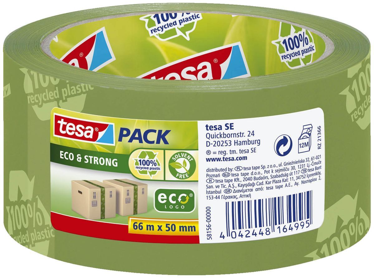 Verpackungsklebeband tesapack® Eco & Strong - PP, 66 m x 50 mm, grün