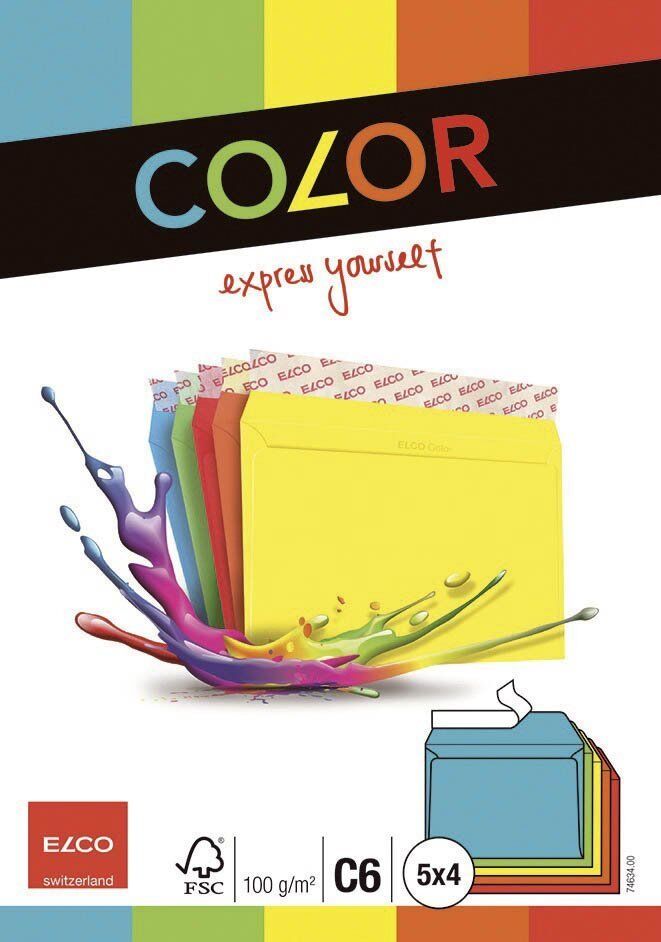 Briefumschlag Color - C6, Kleinpackung 20 Stück, 5 Farben sortiert, haftklebend