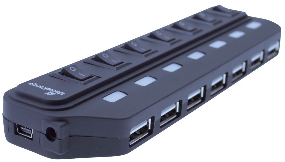 USB 2.0 Hub 1:7 mit seperaten Ein-/Aus-Schaltern