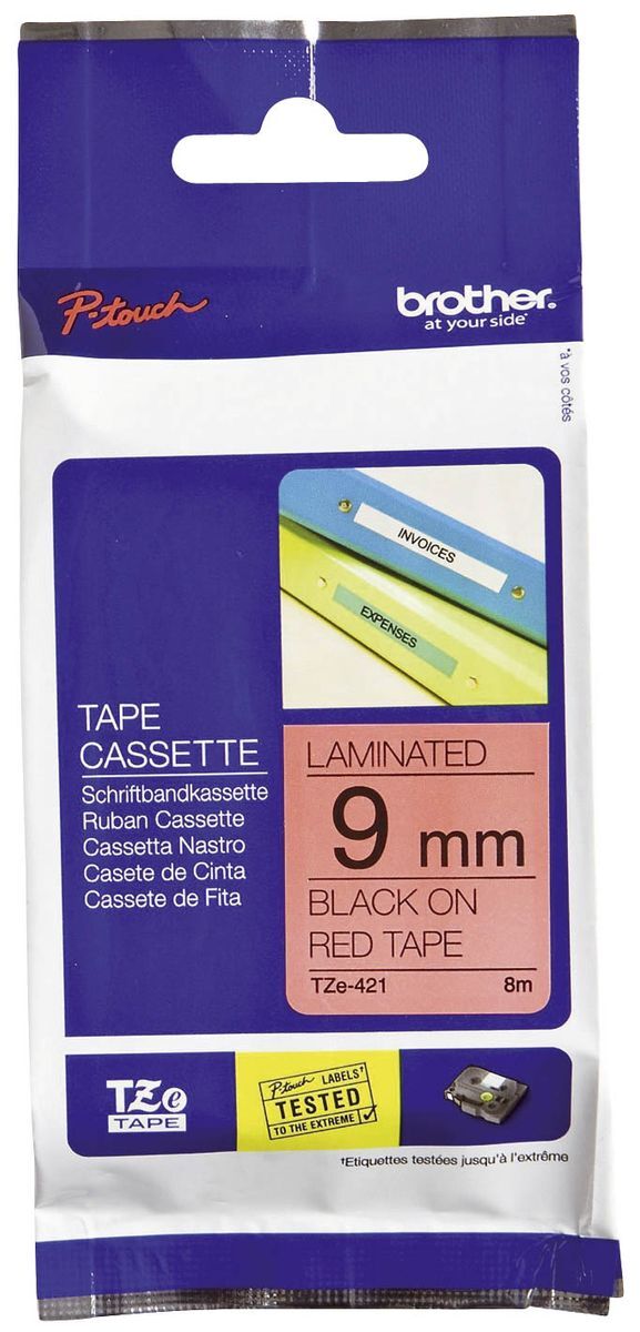 TZe-421 Schriftbandkassette - laminiert, 9 mm x 8 m, schwarz auf rot