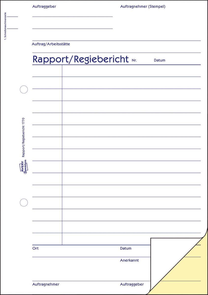 1770 Rapport/Regiebericht, DIN A5, selbstdurchschreibend, 2 x 40 Blatt, weiß, gelb