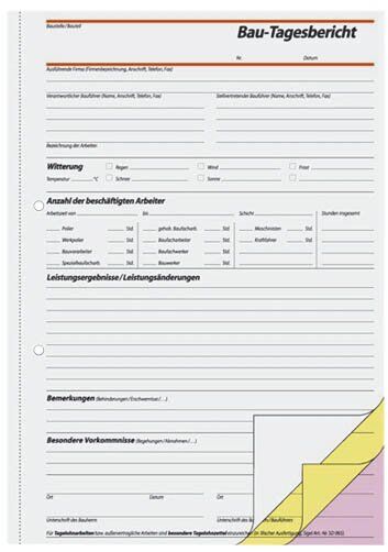 Bautagebuch - A4, 1., 2. und 3. Blatt bedruckt, SD, MP, 3 x 40 Blatt
