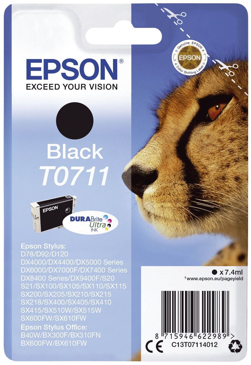 Original Epson Tintenpatrone schwarz (C13T07114012,T0711,T07114012)