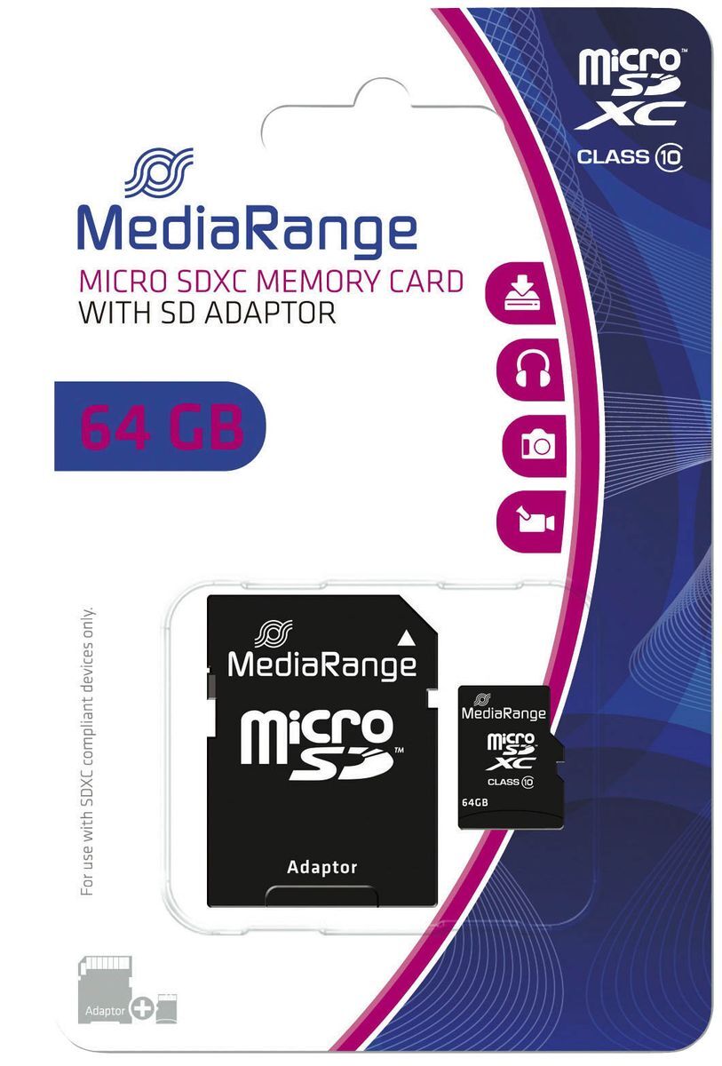 Micro SDXC Speicherkarte 64GB Klasse 10 mit SD-Karten Adapter