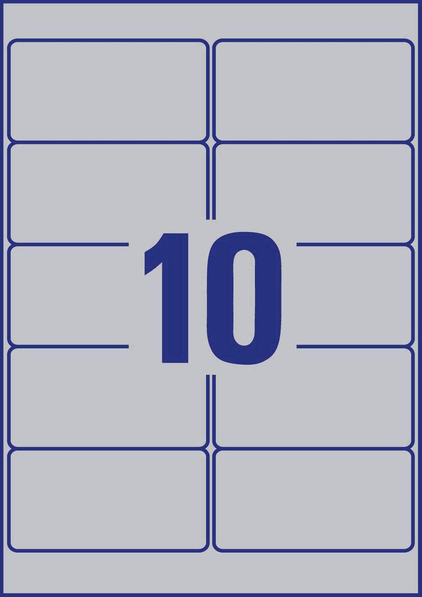 L6012-20 Typenschild-Etiketten - A4, 200 Stück, 96 x 50,8 mm, wetterfest, 20 Blatt silber