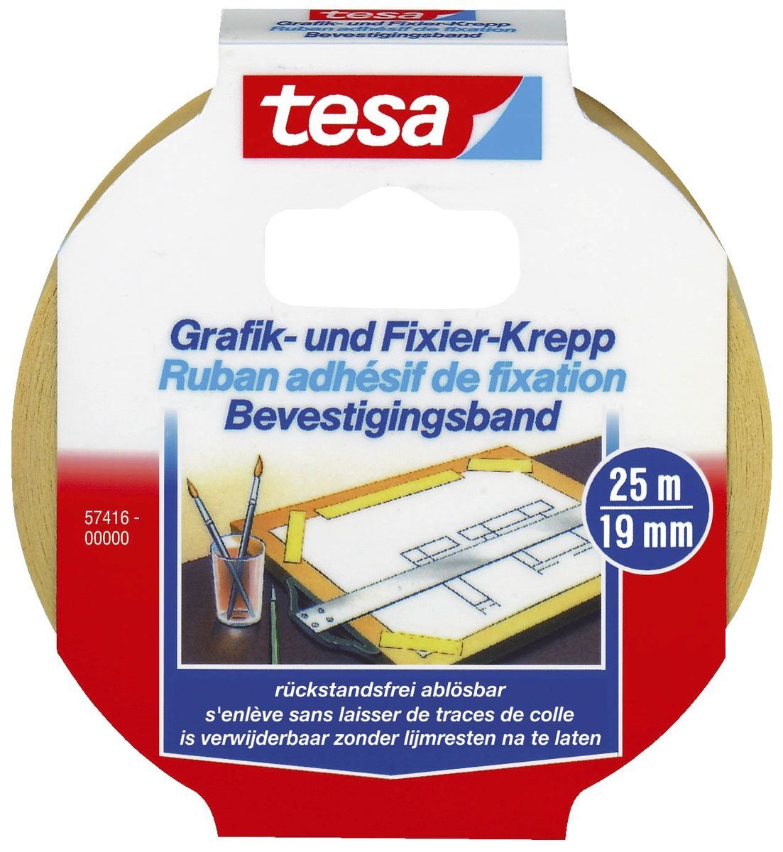Fixierband Grafik- und Fixier-Krepp - 25 m x 19 mm, Papier, beige