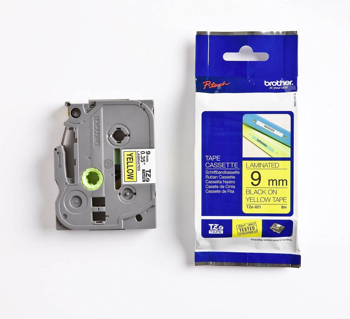 TZe-621 Schriftbandkassette - laminiert, 9 mm x 8 m, schwarz auf gelb