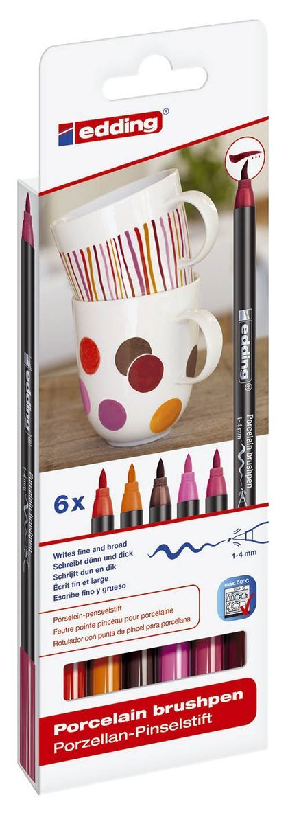 4200 Porzellan-Pinselstift - 1 - 4 mm, warm colour Set, 6 Farben sortiert