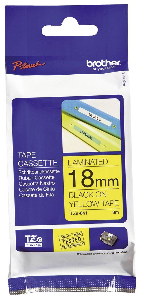 TZe-641Schriftbandkassette - laminiert, 18 mm x 8 m, schwarz auf gelb